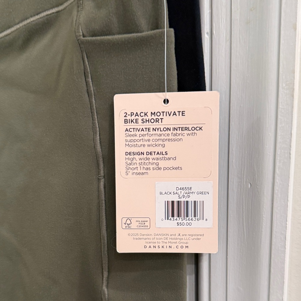 Danskin 2-Pack Motivate Bike Shorts (Black Salt & Army Green) - Size Small / P/P - Picture 6 of 11